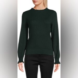 ADRIANNA PAPELL​ Puff Sleeve Cable Knit Sweater Hunter Green Size L NWT